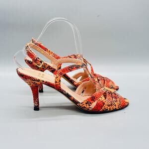 Stuart Weitzman Sandals Womens 8.5 Multicolor Snake Leather Slingback Stiletto